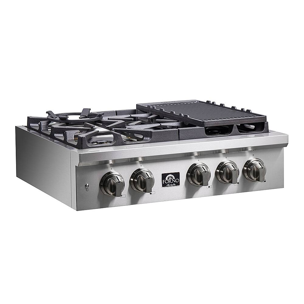 Forno Appliances - 30 in. Wide 5 Burner Spezia Built-In Gas Cooktop with Brass Burners and LP Conversion Kit - Stainless Steel