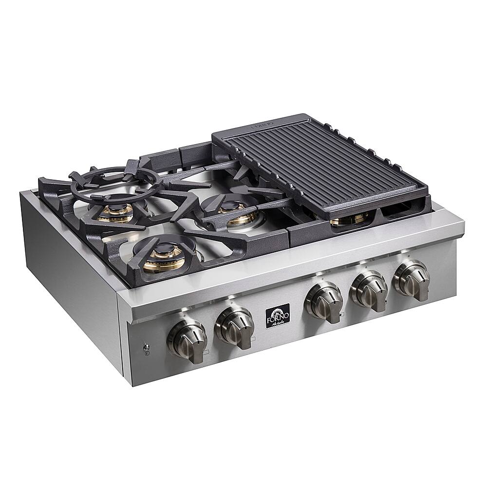 Forno Appliances - 30 in. Wide 5 Burner Spezia Built-In Gas Cooktop with Brass Burners and LP Conversion Kit - Stainless Steel