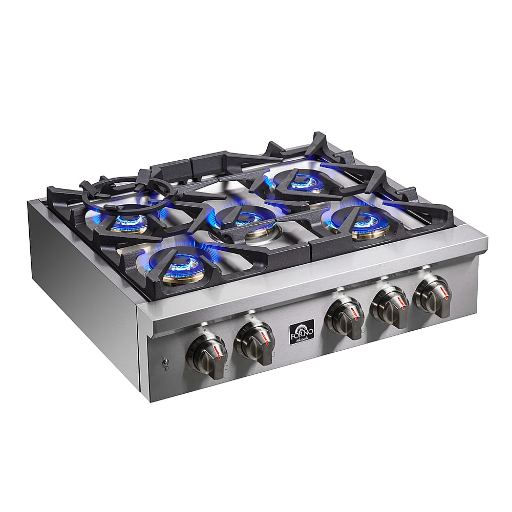 Forno Appliances - 30 in. Wide 5 Burner Spezia Built-In Gas Cooktop with Brass Burners and LP Conversion Kit - Stainless Steel