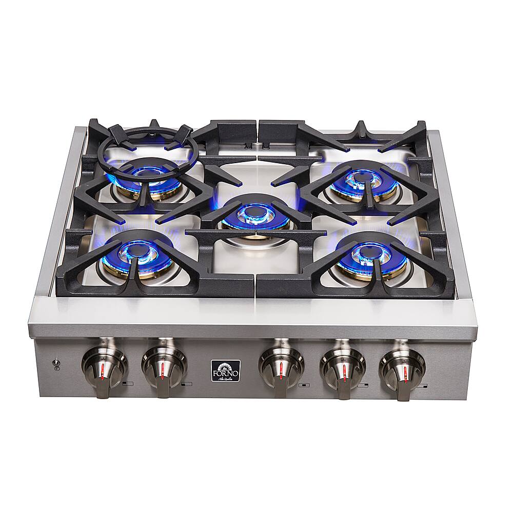 Forno Appliances - 30 in. Wide 5 Burner Spezia Built-In Gas Cooktop with Brass Burners and LP Conversion Kit - Stainless Steel