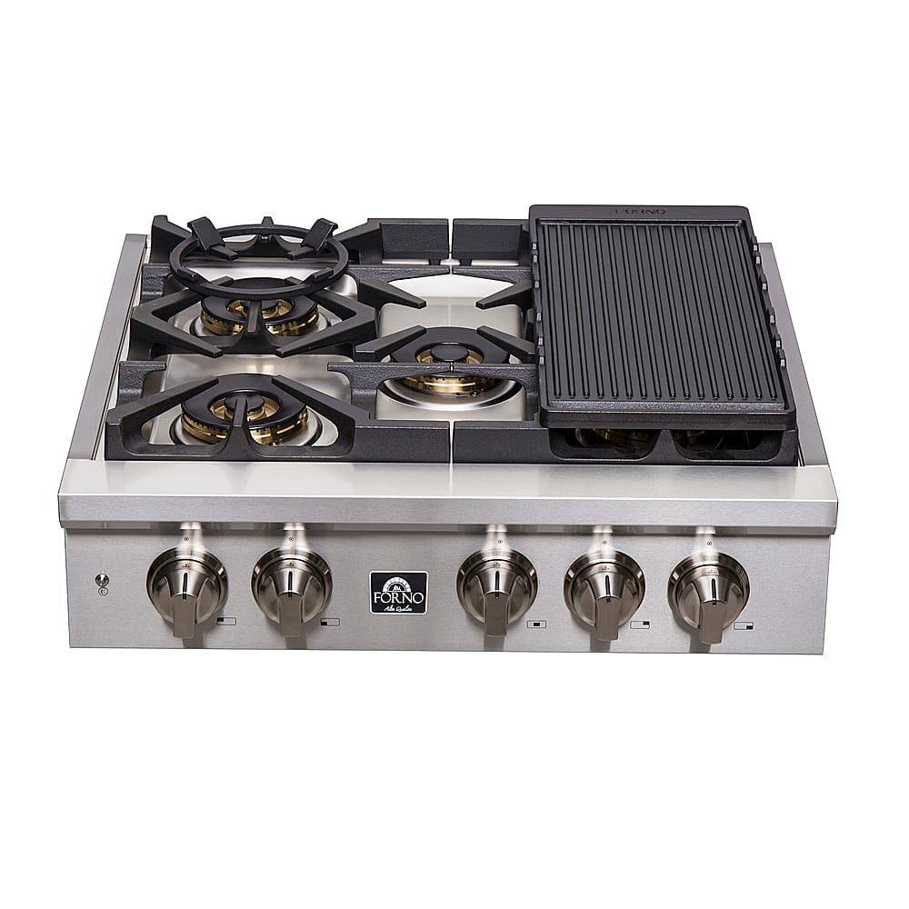 Forno Appliances - 30 in. Wide 5 Burner Spezia Built-In Gas Cooktop with Brass Burners and LP Conversion Kit - Stainless Steel