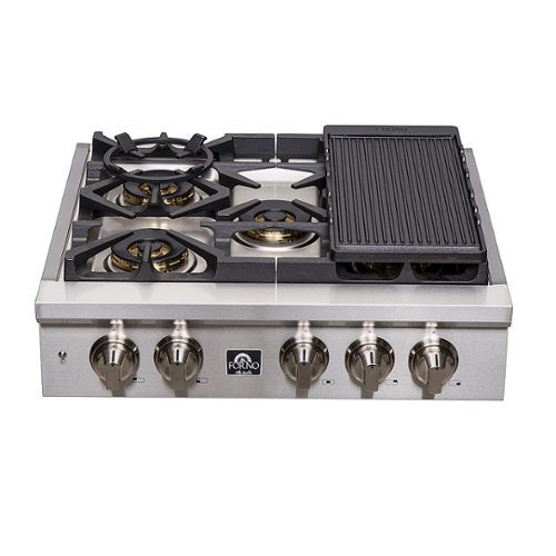 Forno Appliances - 30 in. Wide 5 Burner Spezia Built-In Gas Cooktop with Brass Burners and LP Conversion Kit - Stainless Steel
