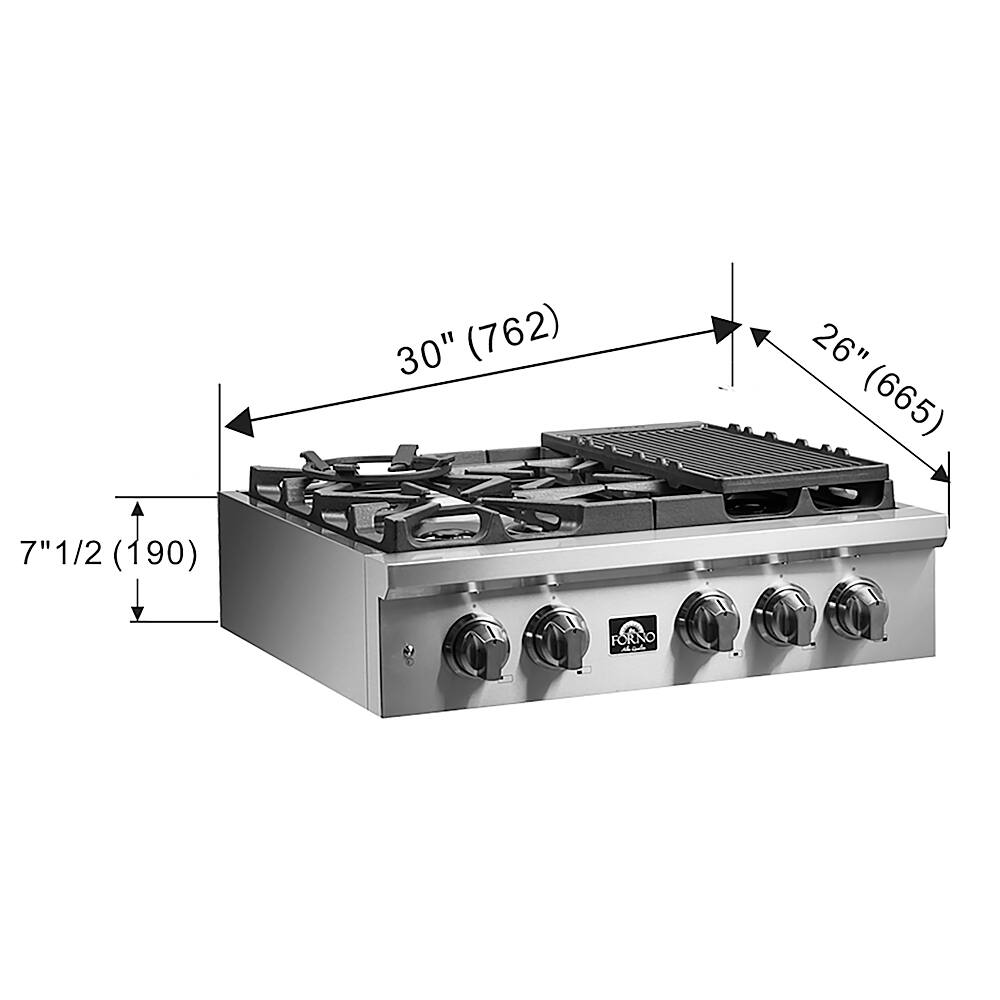 Forno Appliances - 30 in. Wide 5 Burner Spezia Built-In Gas Cooktop with Brass Burners and LP Conversion Kit - Stainless Steel