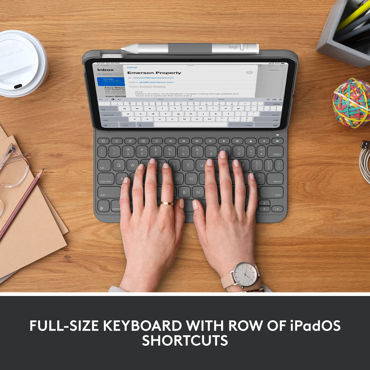 Logitech - Slim Folio Keyboard Case for Apple iPad - Latest Model A16 chip and iPad 10th Gen with Integrated Bluetooth Keyboard - Oxford Gray