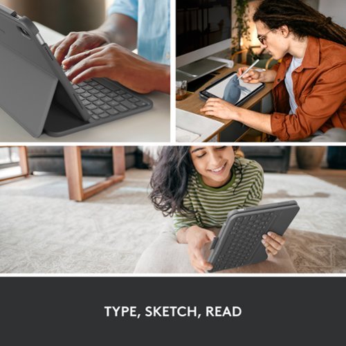 Logitech - Slim Folio Keyboard Case for Apple iPad - Latest Model A16 chip and iPad 10th Gen with Integrated Bluetooth Keyboard - Oxford Gray