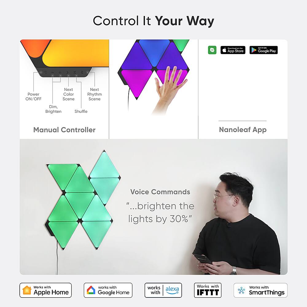 Nanoleaf - Shapes Ultra Black Triangles Expansion Pack (3 Panels) - Multicolor