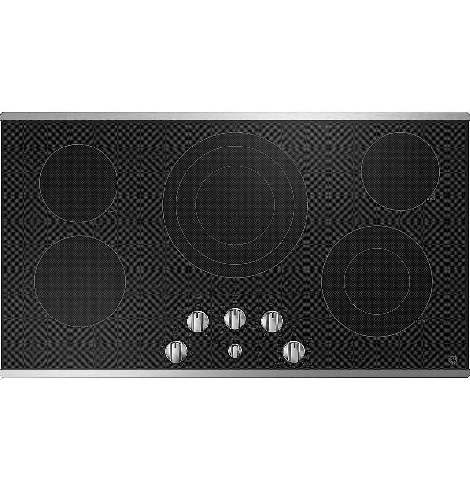 GE - 36" Electric Built In Cooktop - Stainless Steel on Black