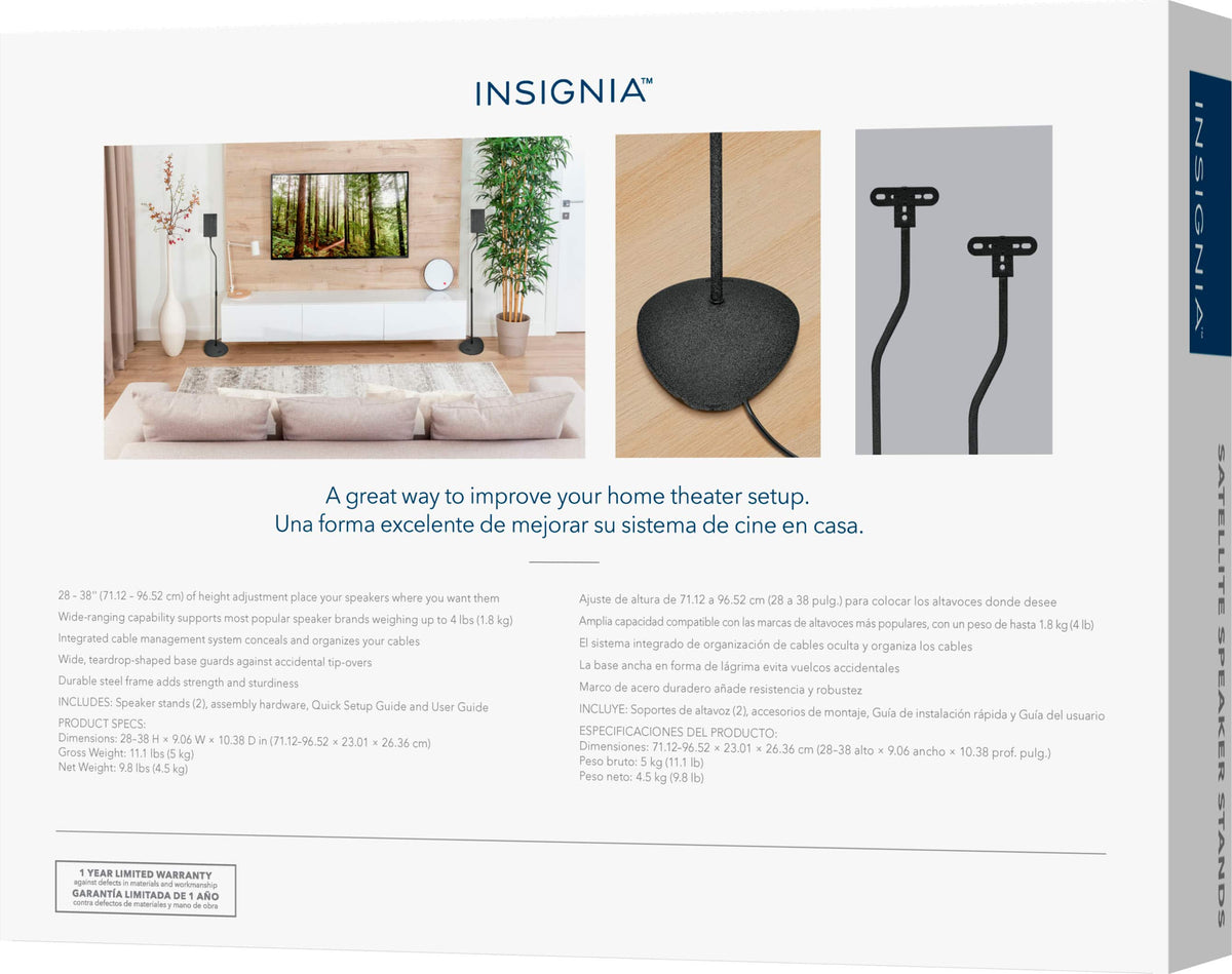 Insignia™ - 28 – 38" Adjustable Height Speaker Stands for Satellite Speakers - Black