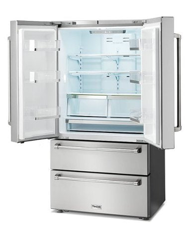 Thor Kitchen - 36 in. Wide 22.5 Cu. Ft. Professional French Door Counter Depth Refrigerator with Ice Maker - Stainless Steel