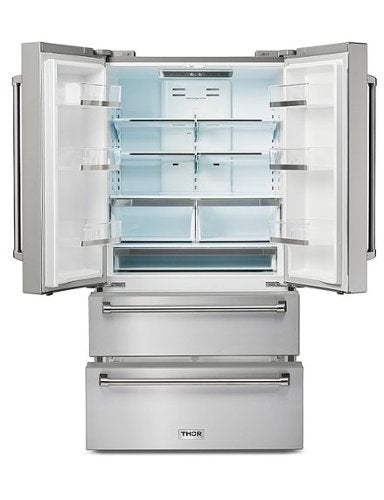Thor Kitchen - 36 in. Wide 22.5 Cu. Ft. Professional French Door Counter Depth Refrigerator with Ice Maker - Stainless Steel
