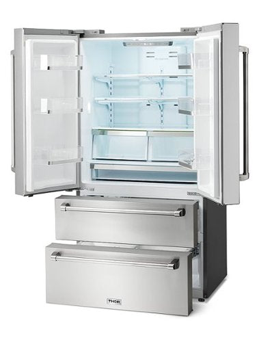 Thor Kitchen - 36 in. Wide 22.5 Cu. Ft. Professional French Door Counter Depth Refrigerator with Ice Maker - Stainless Steel