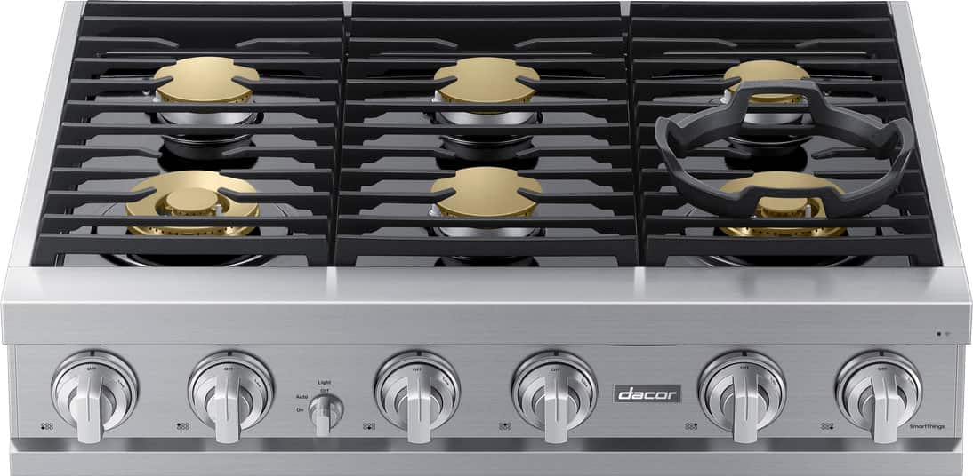 Dacor - 36 in. Wide 6 Burner Built-In Gas Rangetop - Silver Stainless Steel