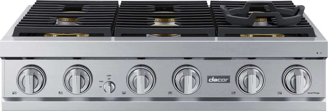 Dacor - 36 in. Wide 6 Burner Built-In Gas Rangetop - Silver Stainless Steel