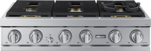 Dacor - 36 in. Wide 6 Burner Built-In Gas Rangetop - Silver Stainless Steel