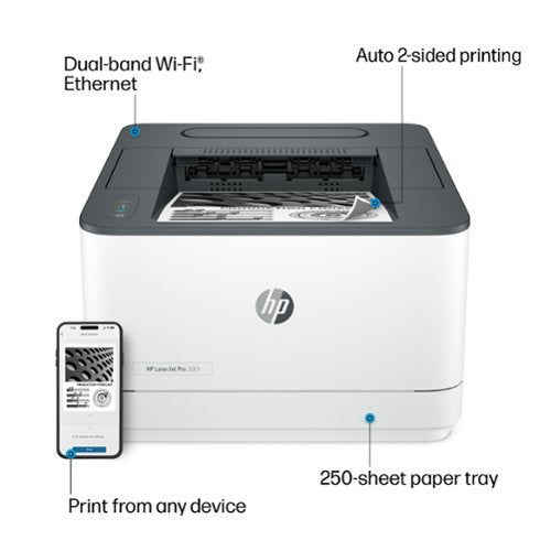 HP - LaserJet Pro 3001dw Wireless Black-and-White Laser Printer - White