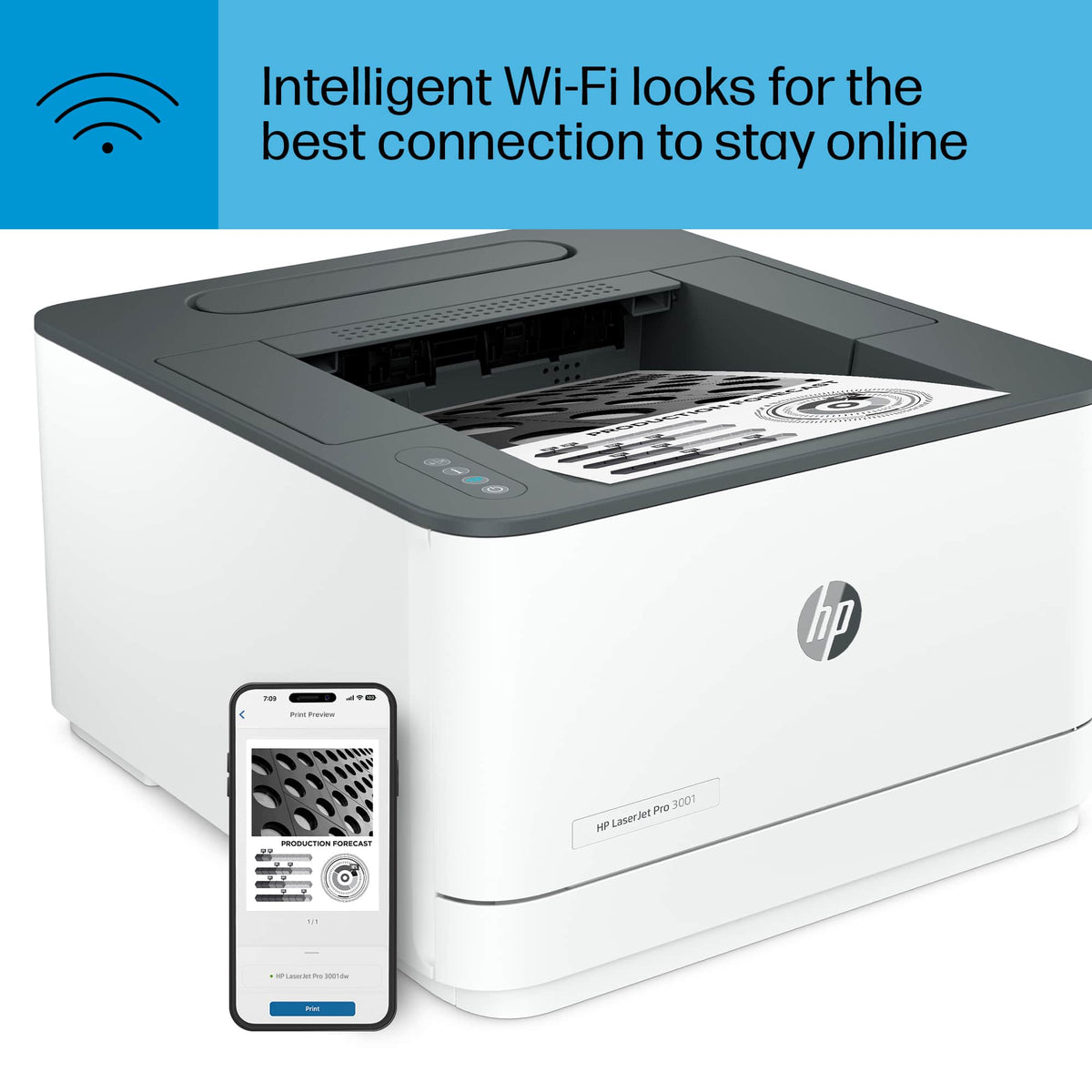 HP - LaserJet Pro 3001dw Wireless Black-and-White Laser Printer - White