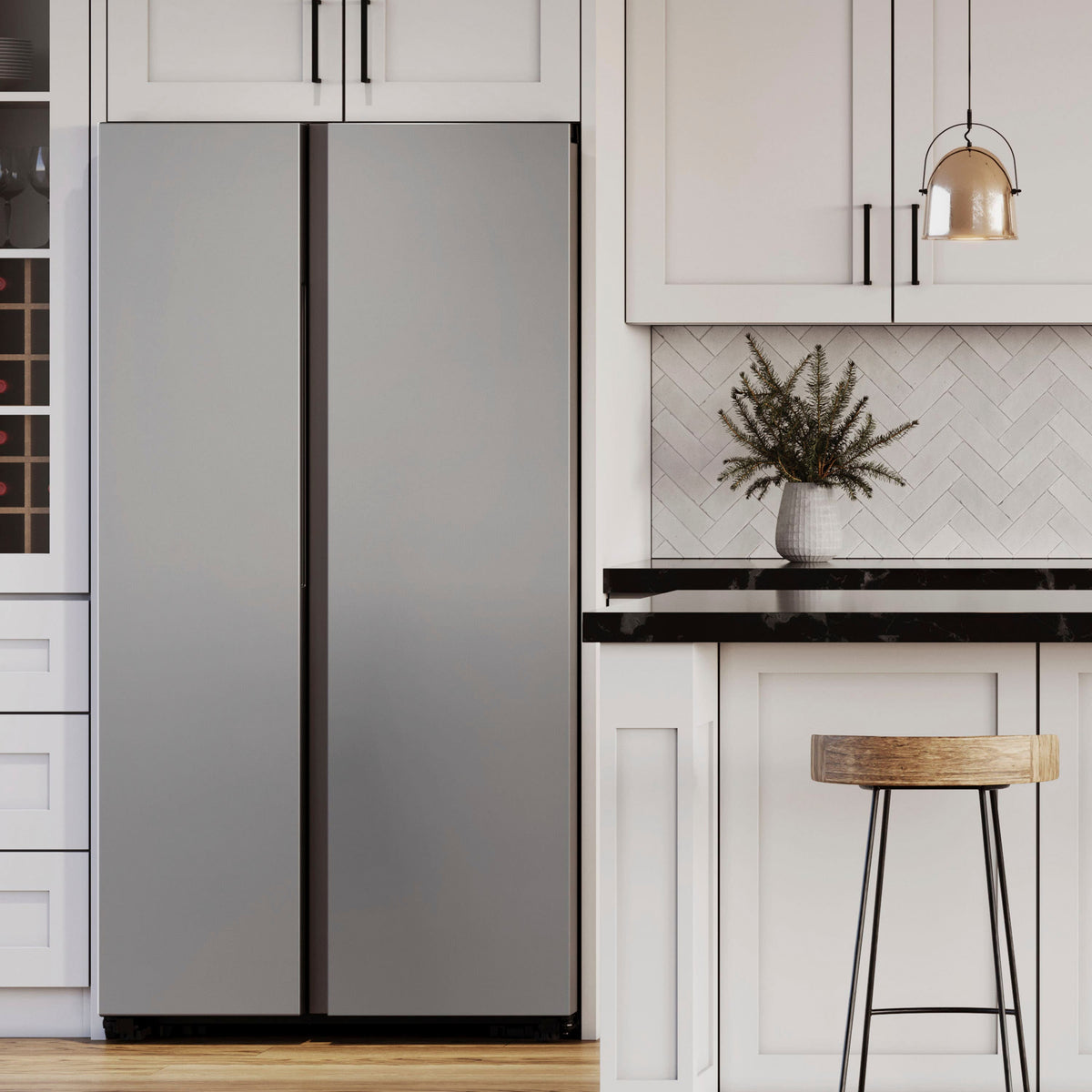 Samsung - 36 in. Wide BESPOKE Side-by-Side Smart Refrigerator with Beverage Center - Stainless Steel