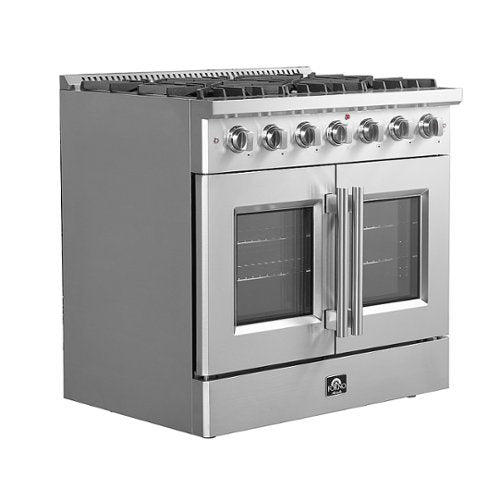 Forno Appliances - 36 in. Wide 6 Burner Galiano 5.36 Cu. Ft. Freestanding Gas Range with French Doors and LP Conversion Kit - Silver