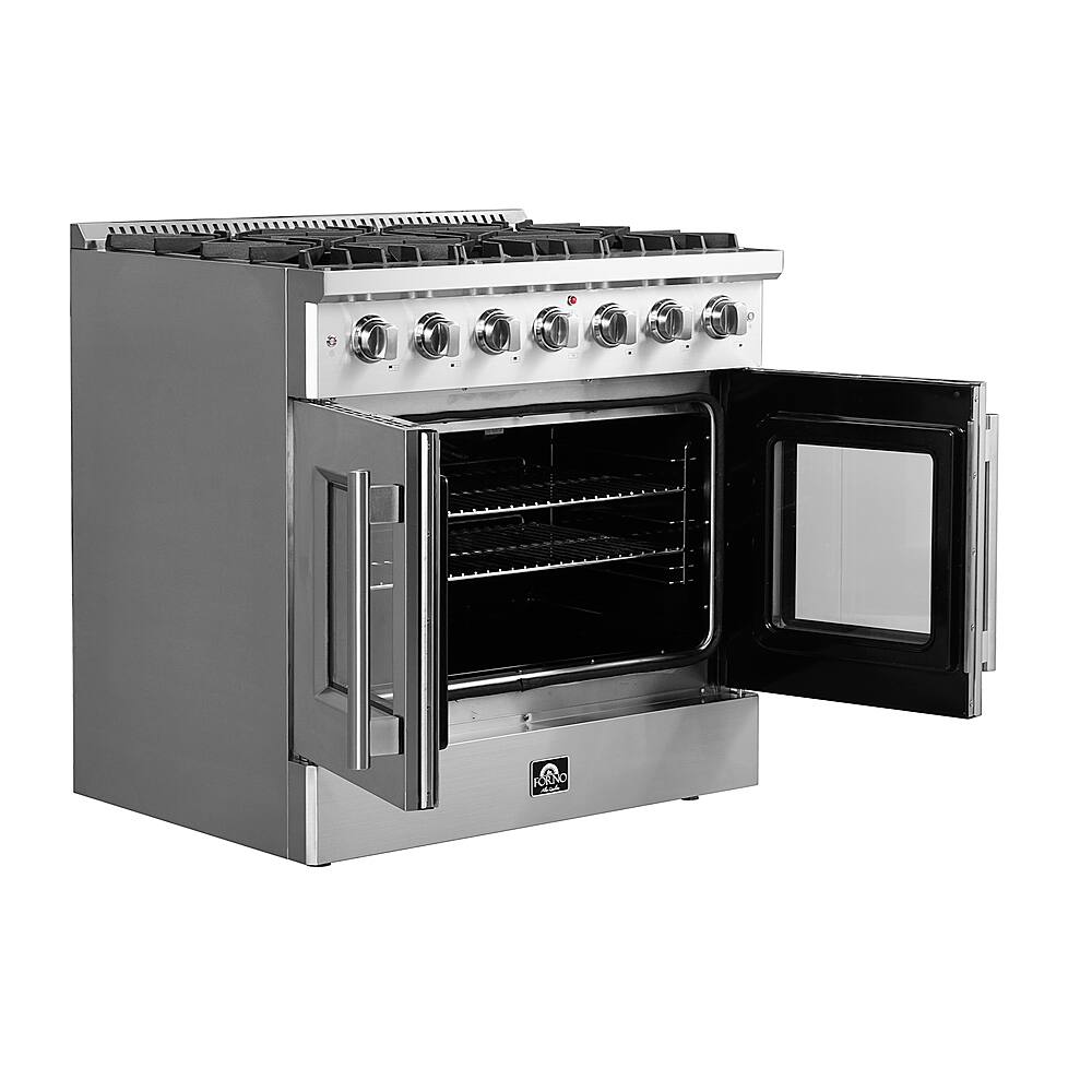 Forno Appliances - 36 in. Wide 6 Burner Galiano 5.36 Cu. Ft. Freestanding Gas Range with French Doors and LP Conversion Kit - Silver
