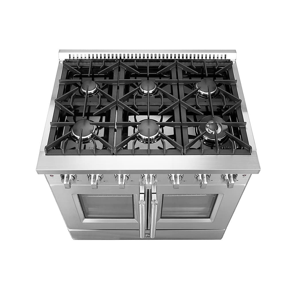 Forno Appliances - 36 in. Wide 6 Burner Galiano 5.36 Cu. Ft. Freestanding Gas Range with French Doors and LP Conversion Kit - Silver