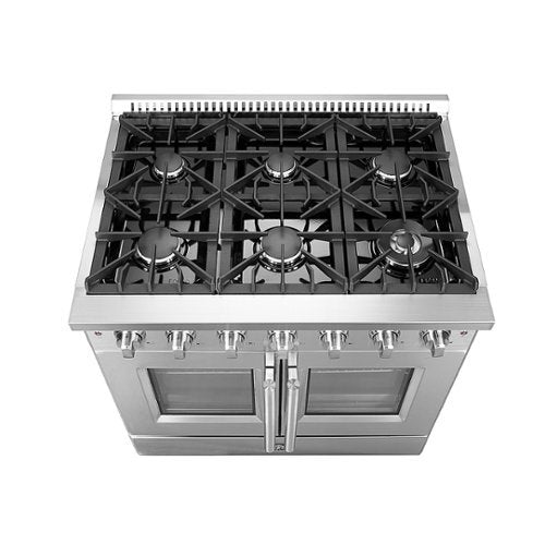Forno Appliances - 36 in. Wide 6 Burner Galiano 5.36 Cu. Ft. Freestanding Gas Range with French Doors and LP Conversion Kit - Silver