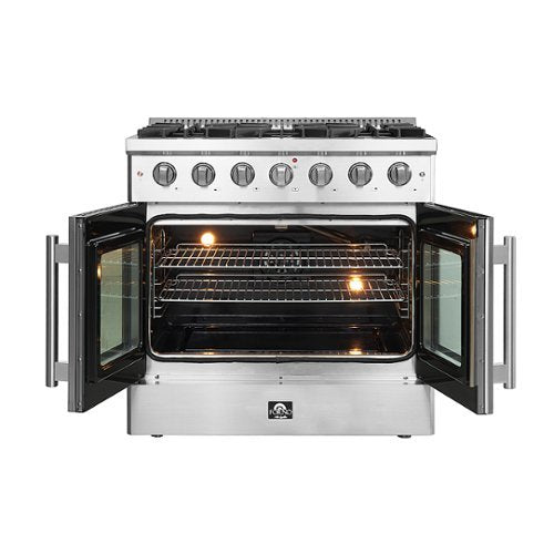 Forno Appliances - 36 in. Wide 6 Burner Galiano 5.36 Cu. Ft. Freestanding Gas Range with French Doors and LP Conversion Kit - Silver