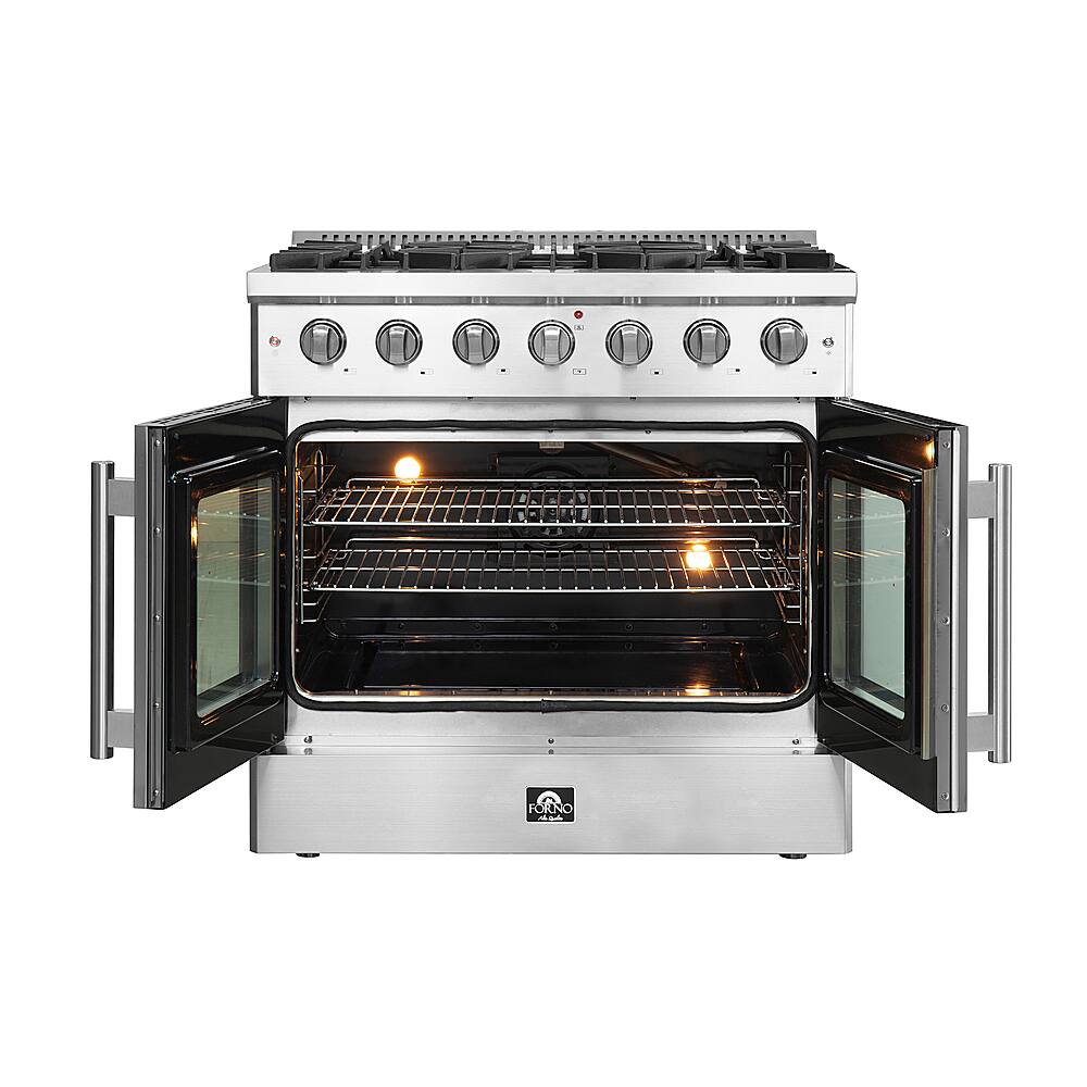 Forno Appliances - 36 in. Wide 6 Burner Galiano 5.36 Cu. Ft. Freestanding Gas Range with French Doors and LP Conversion Kit - Silver
