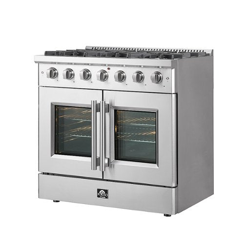 Forno Appliances - 36 in. Wide 6 Burner Galiano 5.36 Cu. Ft. Freestanding Gas Range with French Doors and LP Conversion Kit - Silver