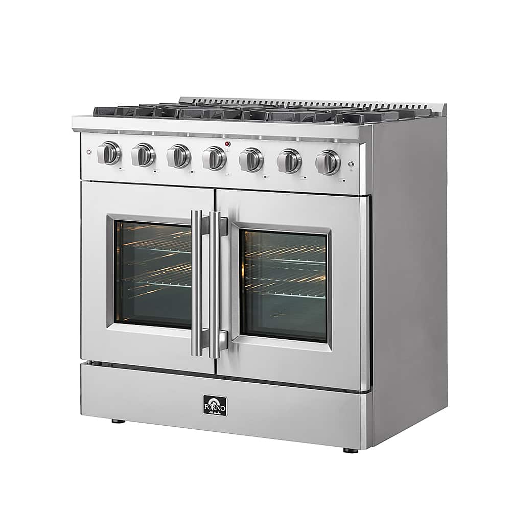 Forno Appliances - 36 in. Wide 6 Burner Galiano 5.36 Cu. Ft. Freestanding Gas Range with French Doors and LP Conversion Kit - Silver