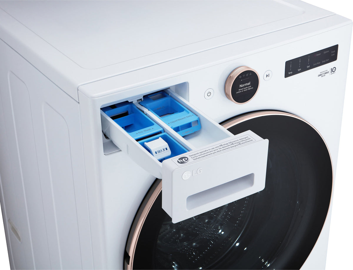 LG - 5.0 Cu. Ft. High-Efficiency Stackable Smart Front Load Washer with Steam and TurboWash 360 - White