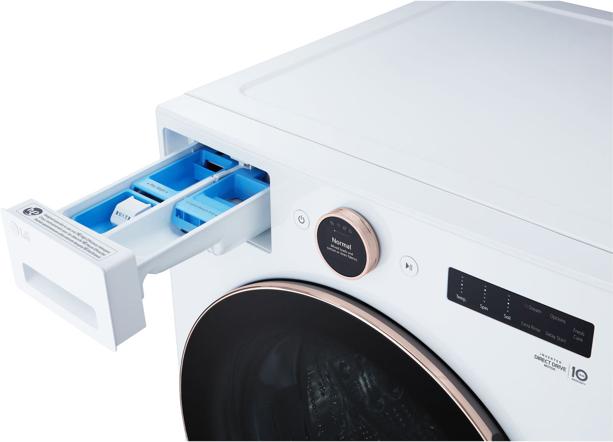 LG - 5.0 Cu. Ft. High-Efficiency Stackable Smart Front Load Washer with Steam and TurboWash 360 - White
