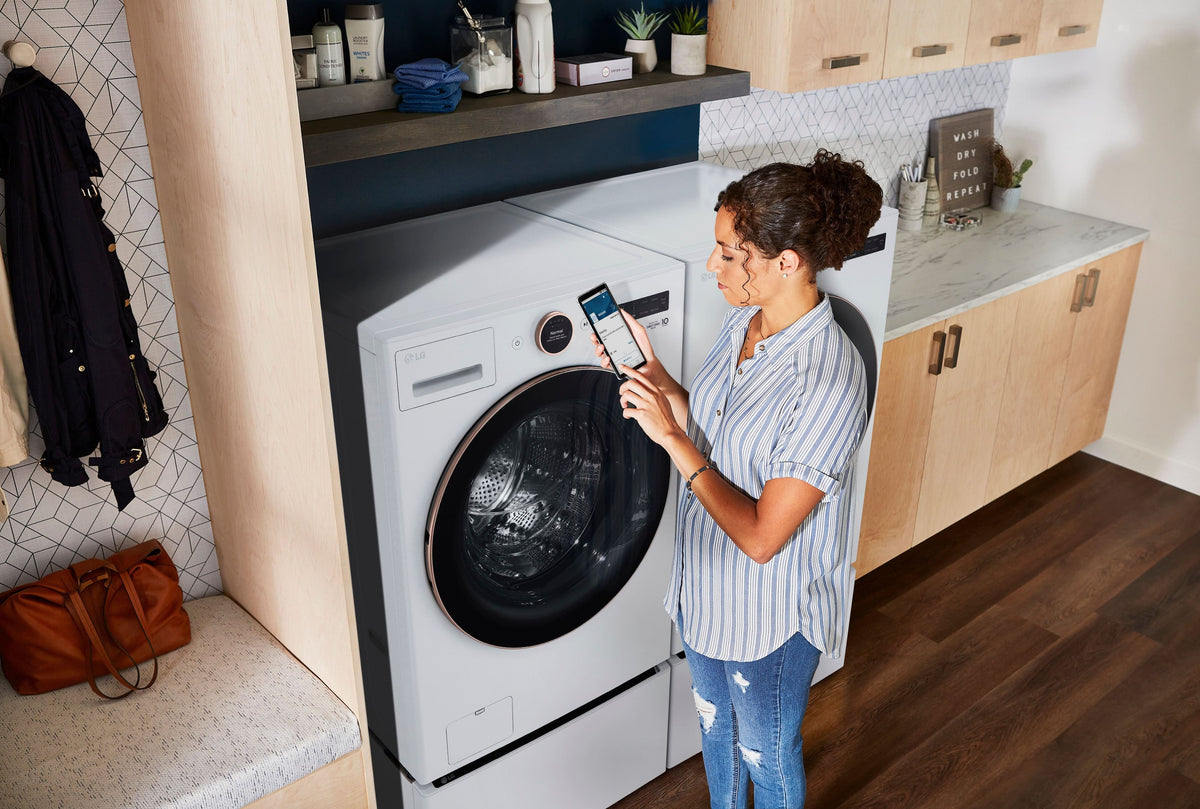 LG - 5.0 Cu. Ft. High-Efficiency Stackable Smart Front Load Washer with Steam and TurboWash 360 - White