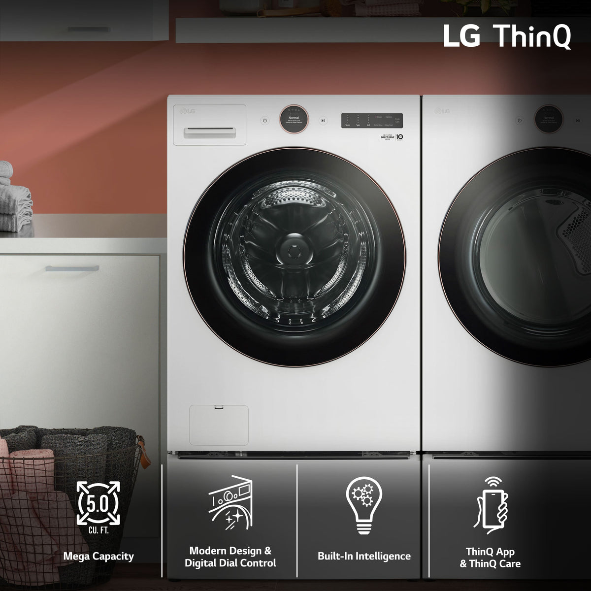 LG - 5.0 Cu. Ft. High-Efficiency Stackable Smart Front Load Washer with Steam and TurboWash 360 - White