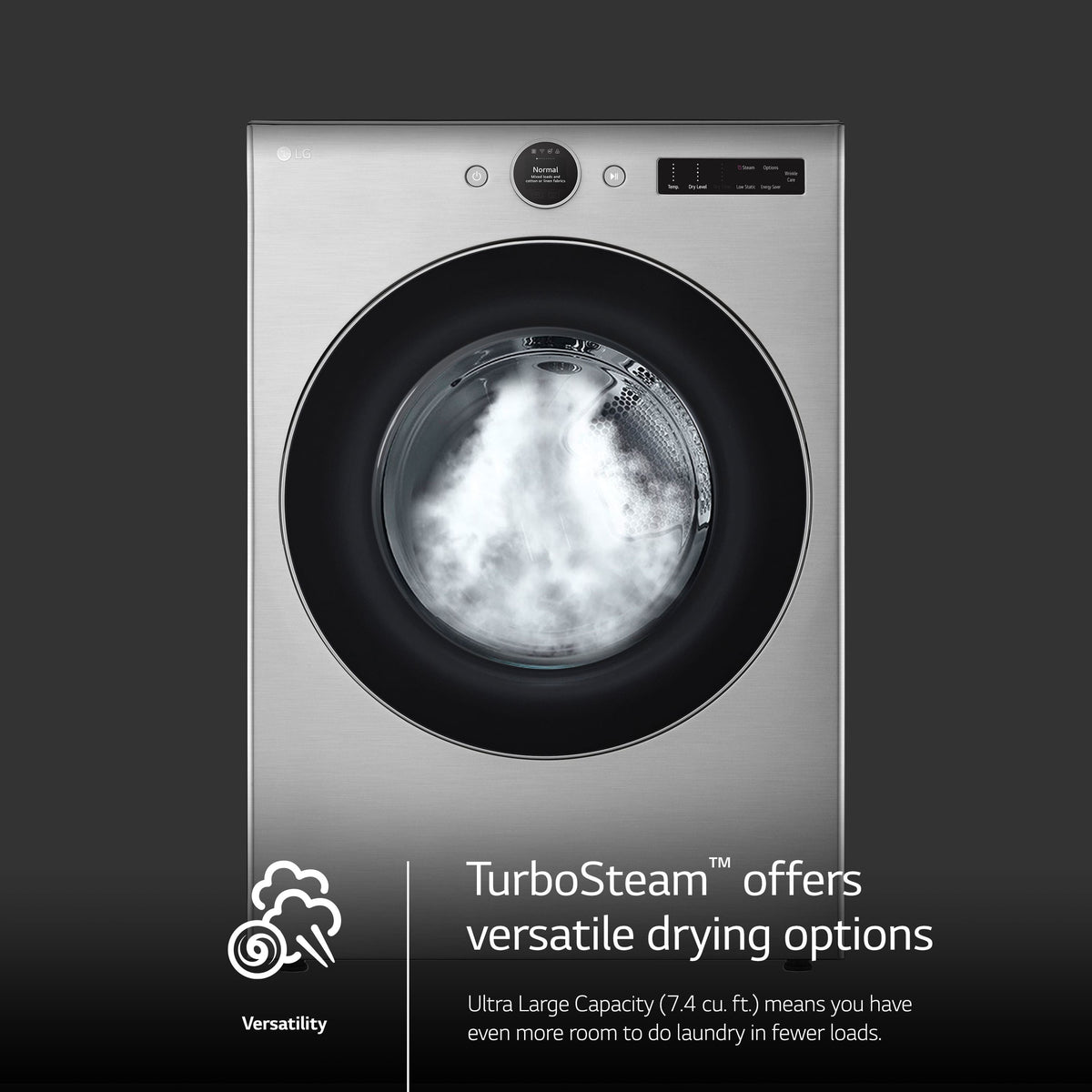 LG - 7.4 Cu. Ft. Stackable Smart Electric Dryer with Steam and Sensor Dry - Graphite Steel