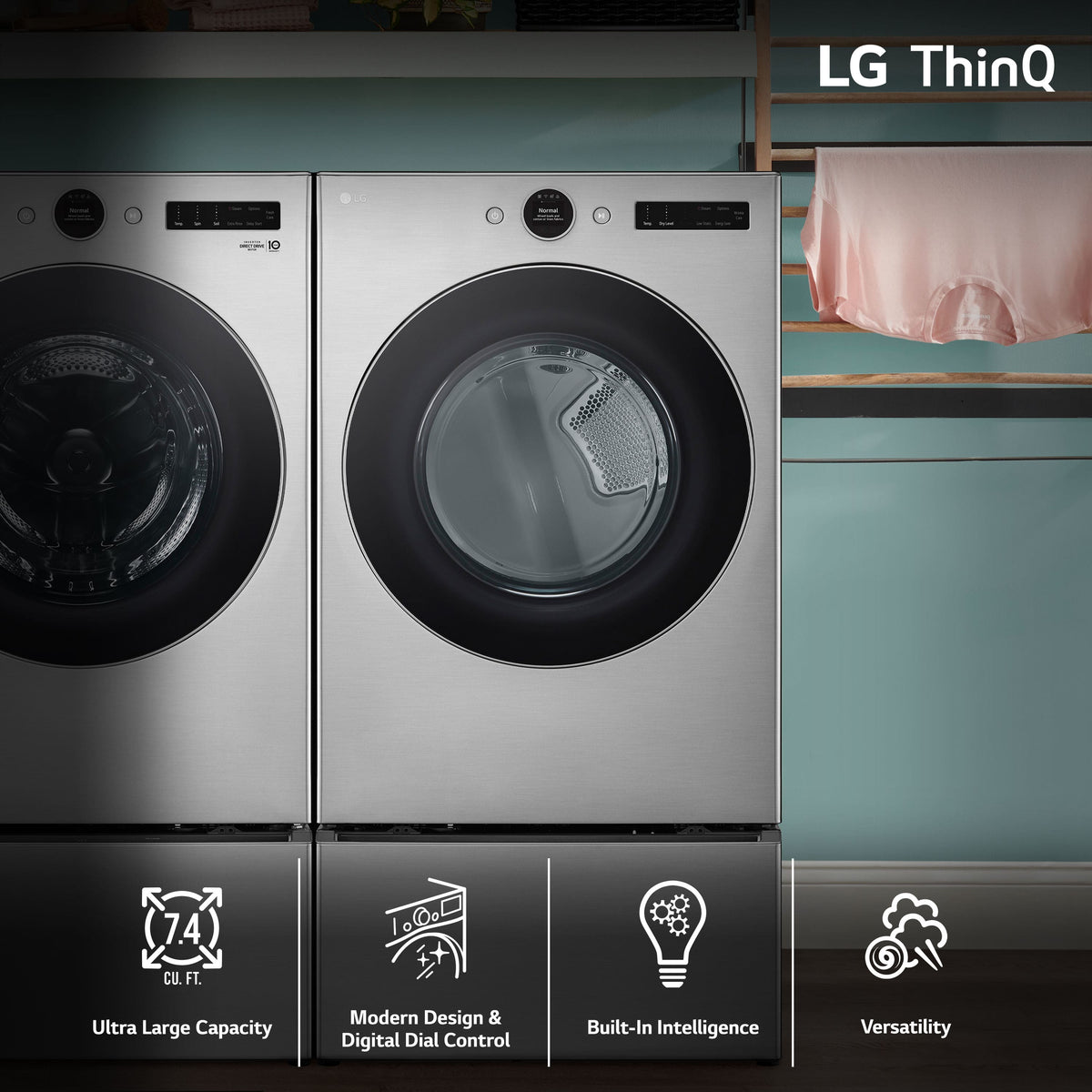 LG - 7.4 Cu. Ft. Stackable Smart Electric Dryer with Steam and Sensor Dry - Graphite Steel