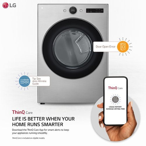 LG - 7.4 Cu. Ft. Stackable Smart Electric Dryer with Steam and Sensor Dry - Graphite Steel