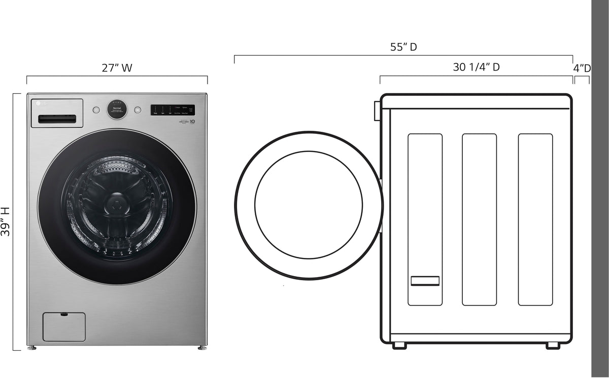 LG - 4.5 Cu. Ft. High-Efficiency Stackable Smart Front Load Washer with Steam and TurboWash 360 - Graphite Steel