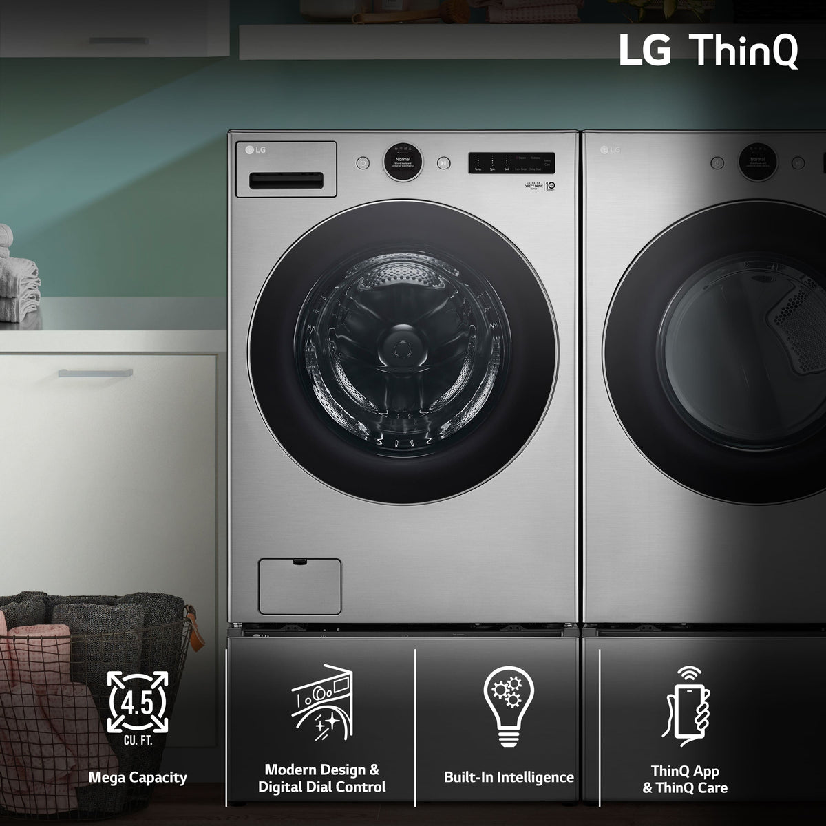 LG - 4.5 Cu. Ft. High-Efficiency Stackable Smart Front Load Washer with Steam and TurboWash 360 - Graphite Steel
