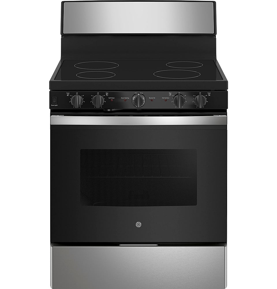 GE - 30 in. Wide 4 Elements 5.0 Cu. Ft. Free-standing Electric Radiant Smooth Cooktop Range - Stainless Steel