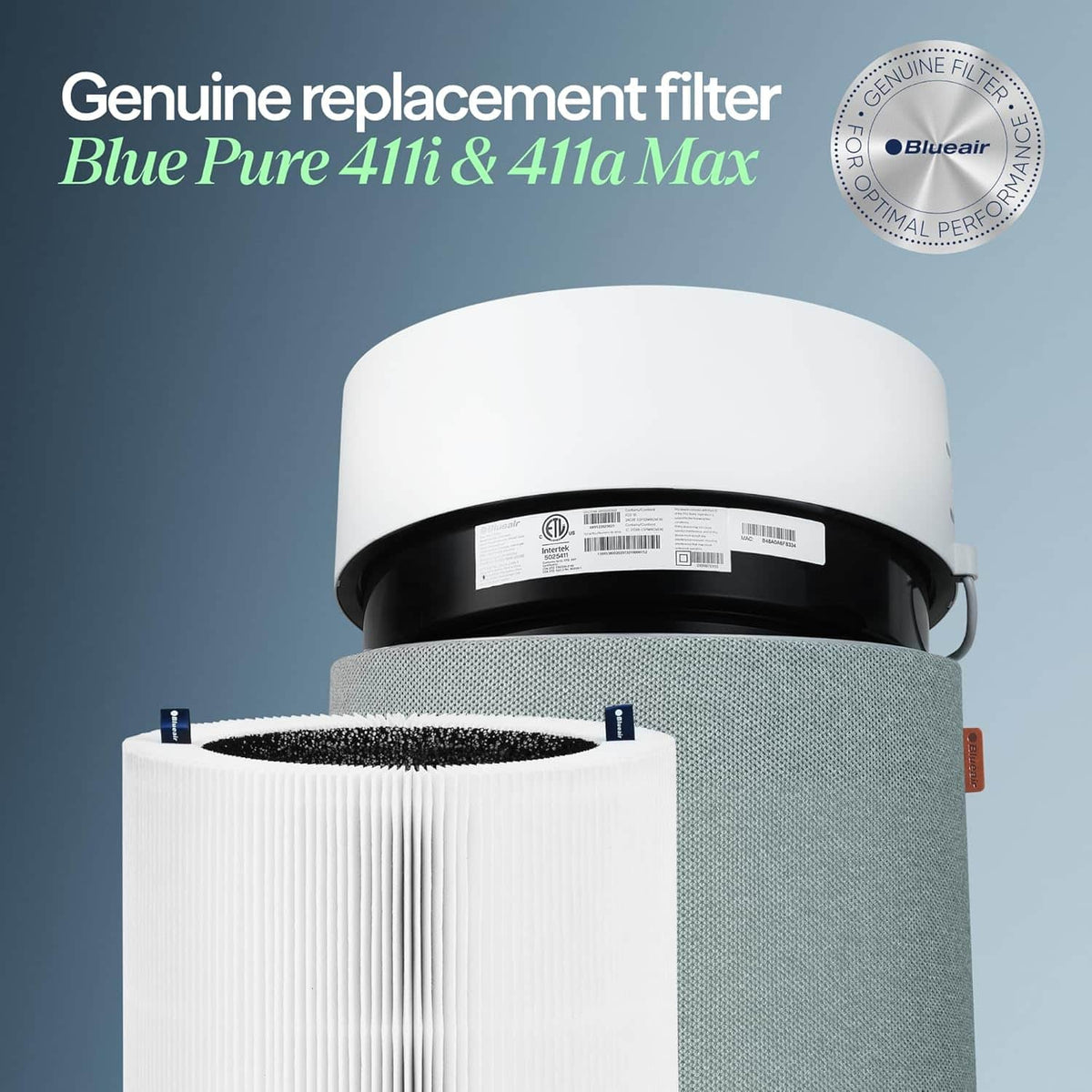 Blueair - F4MAX Replacement Filter for 411i Max & 411a Max Air Purifiers AHAM Certified HEPASilent 99.97% Particle & Odor - Black