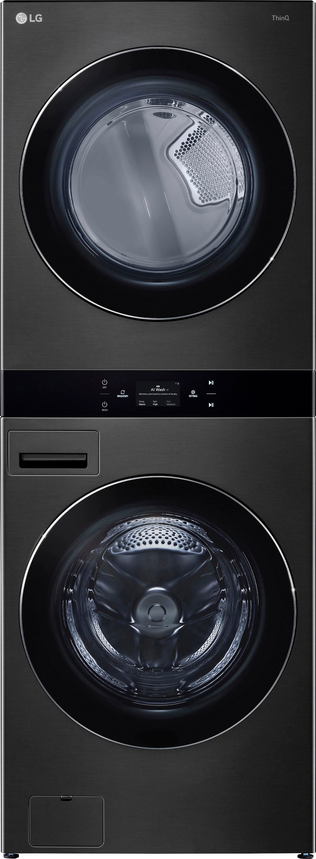 LG - 5.0 Cu. Ft. HE Smart Front Load Washer and 7.4 Cu. Ft. Electric Dryer WashTower with Steam and Center Control - Black Steel