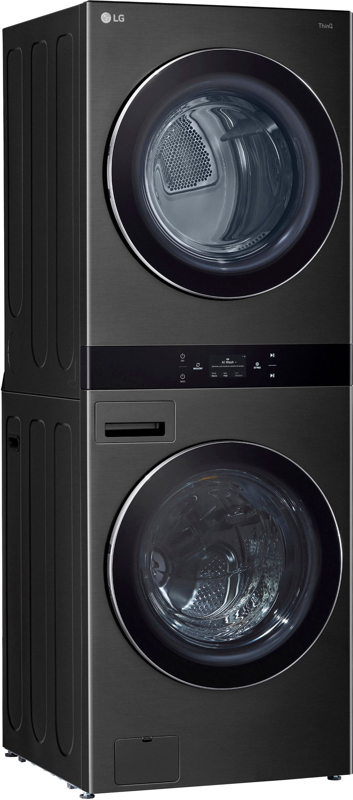 LG - 5.0 Cu. Ft. HE Smart Front Load Washer and 7.4 Cu. Ft. Electric Dryer WashTower with Steam and Center Control - Black Steel