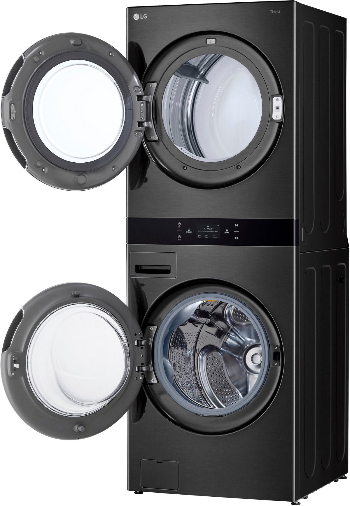 LG - 5.0 Cu. Ft. HE Smart Front Load Washer and 7.4 Cu. Ft. Electric Dryer WashTower with Steam and Center Control - Black Steel
