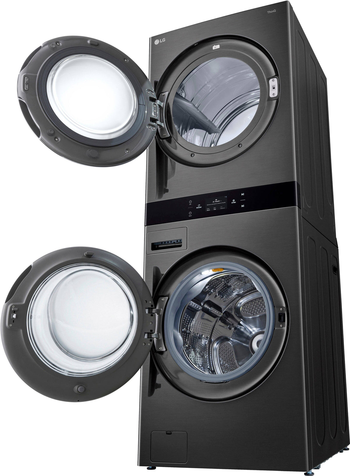 LG - 5.0 Cu. Ft. HE Smart Front Load Washer and 7.4 Cu. Ft. Electric Dryer WashTower with Steam and Center Control - Black Steel