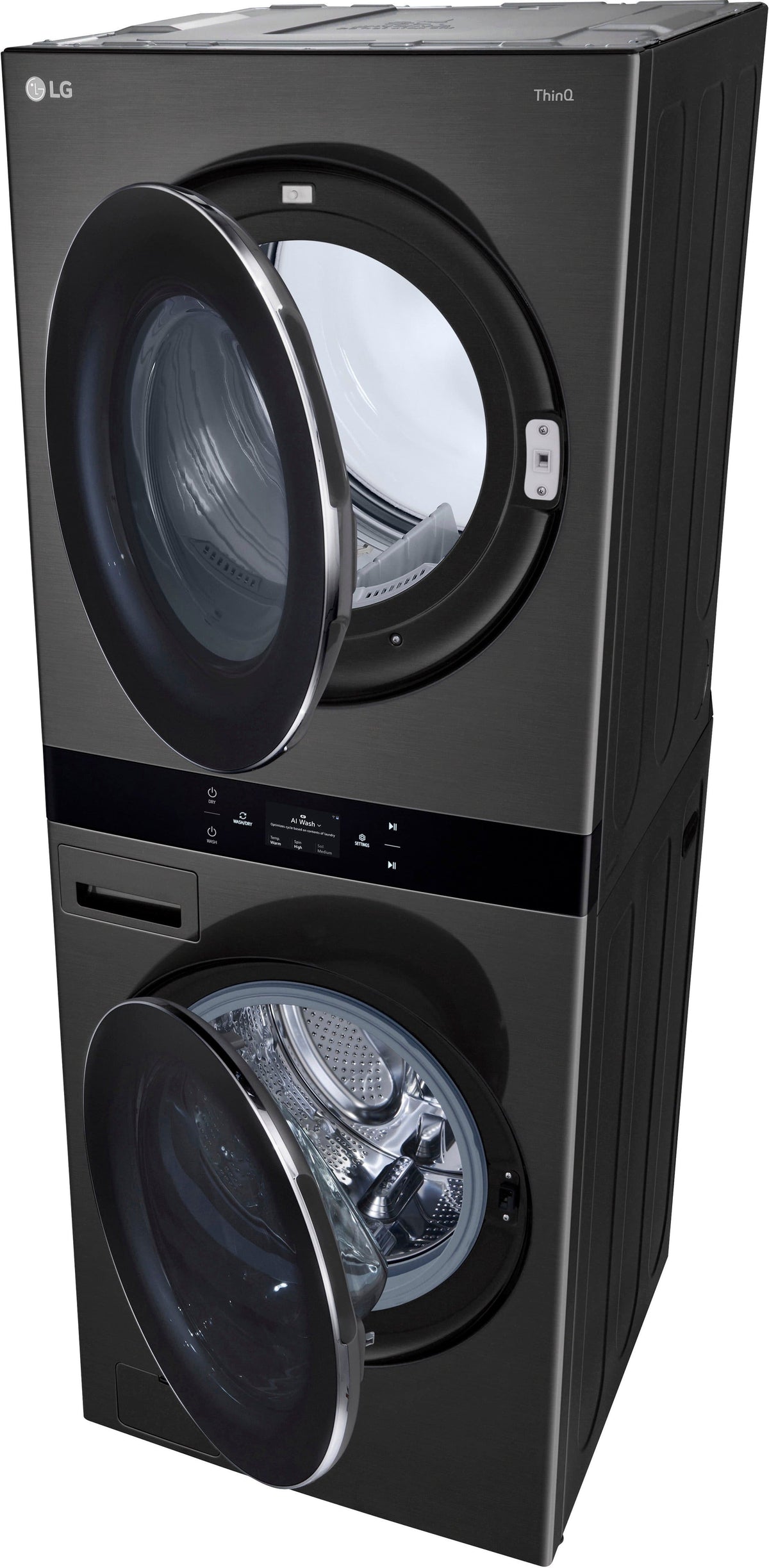 LG - 5.0 Cu. Ft. HE Smart Front Load Washer and 7.4 Cu. Ft. Electric Dryer WashTower with Steam and Center Control - Black Steel
