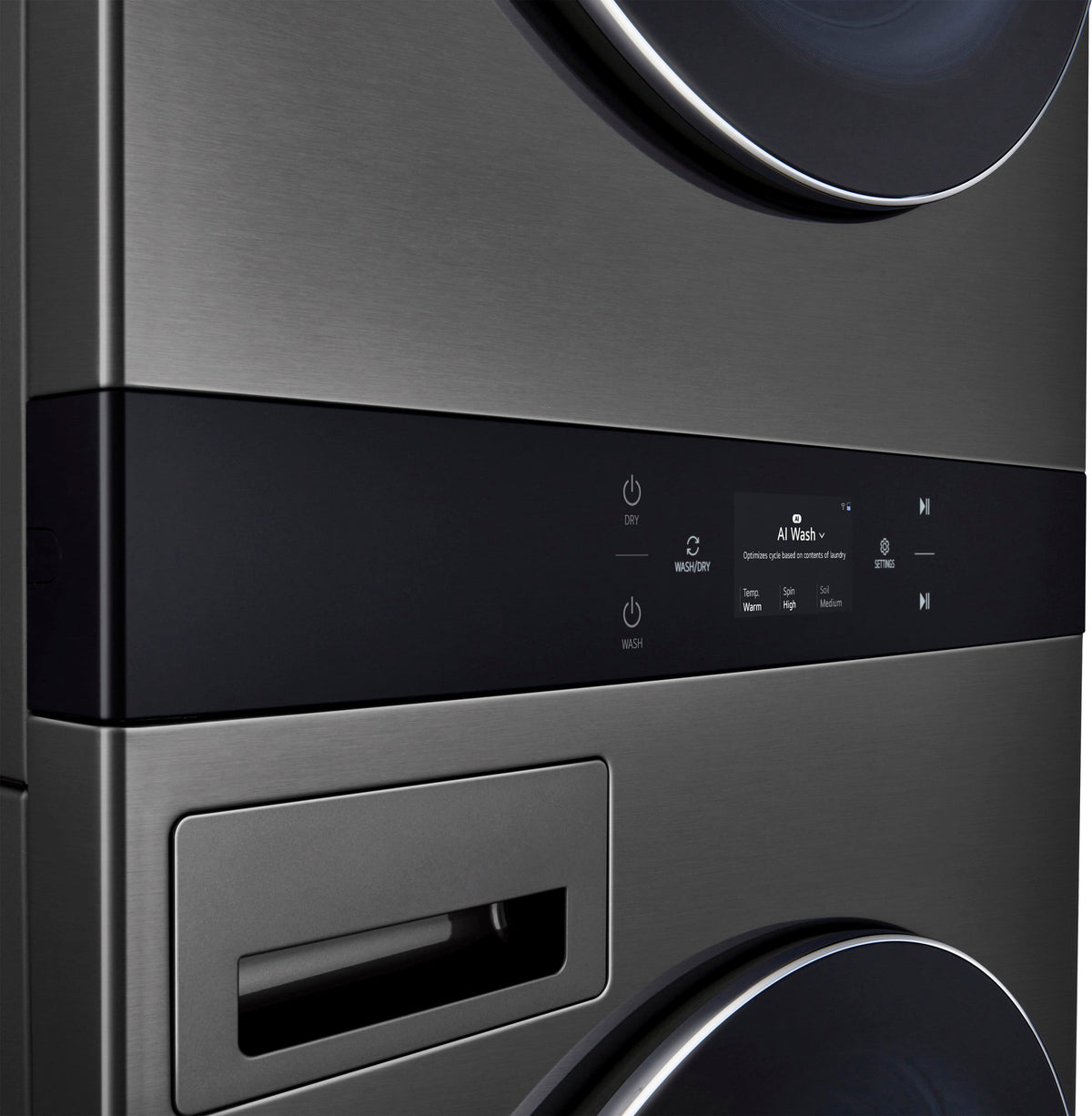 LG - 5.0 Cu. Ft. HE Smart Front Load Washer and 7.4 Cu. Ft. Electric Dryer WashTower with Steam and Center Control - Black Steel