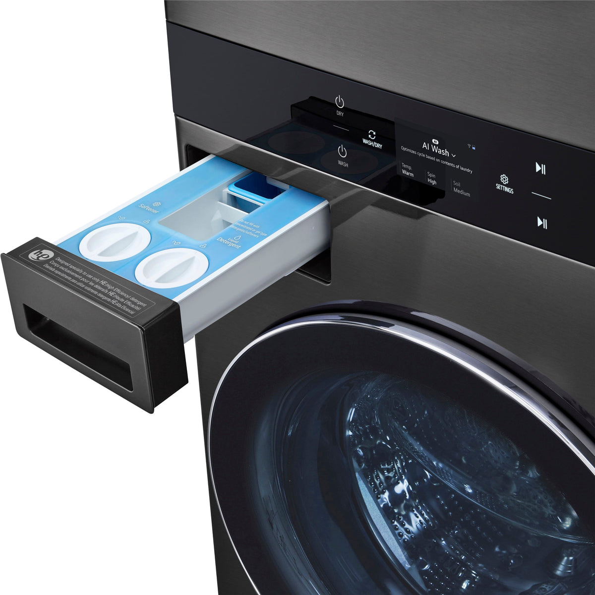 LG - 5.0 Cu. Ft. HE Smart Front Load Washer and 7.4 Cu. Ft. Electric Dryer WashTower with Steam and Center Control - Black Steel