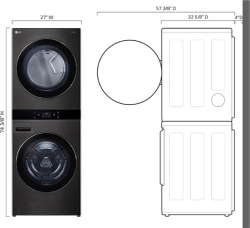 LG - 5.0 Cu. Ft. HE Smart Front Load Washer and 7.4 Cu. Ft. Electric Dryer WashTower with Steam and Center Control - Black Steel