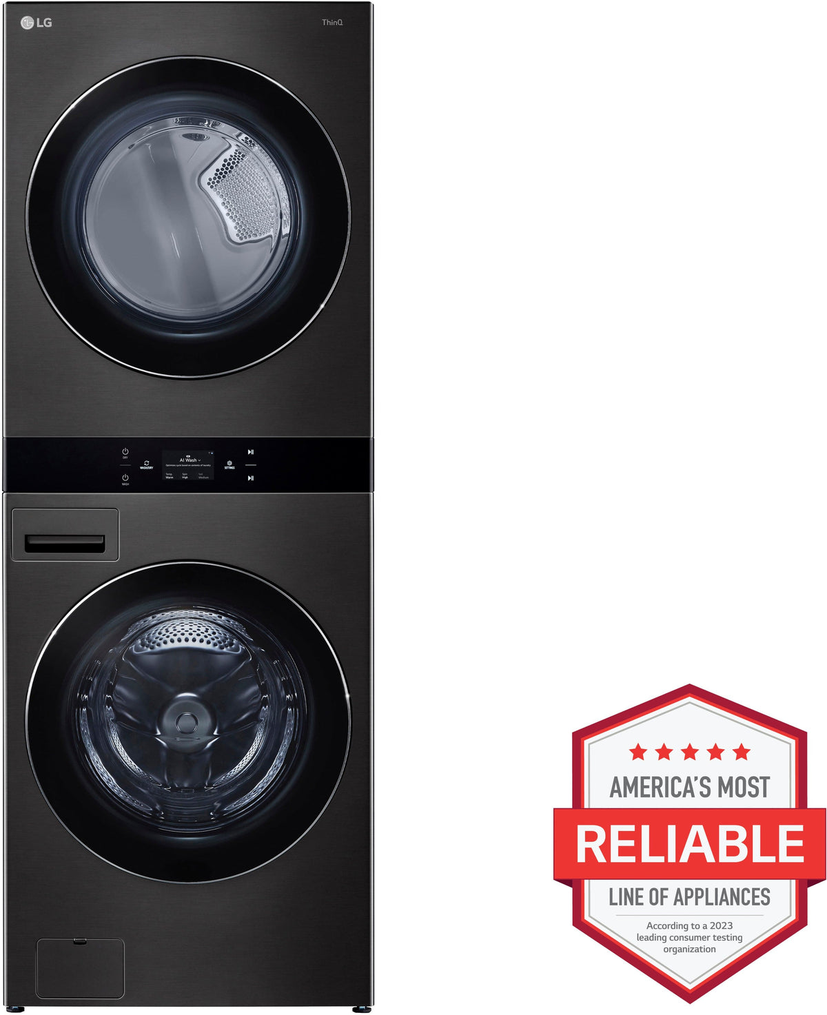 LG - 5.0 Cu. Ft. HE Smart Front Load Washer and 7.4 Cu. Ft. Electric Dryer WashTower with Steam and Center Control - Black Steel