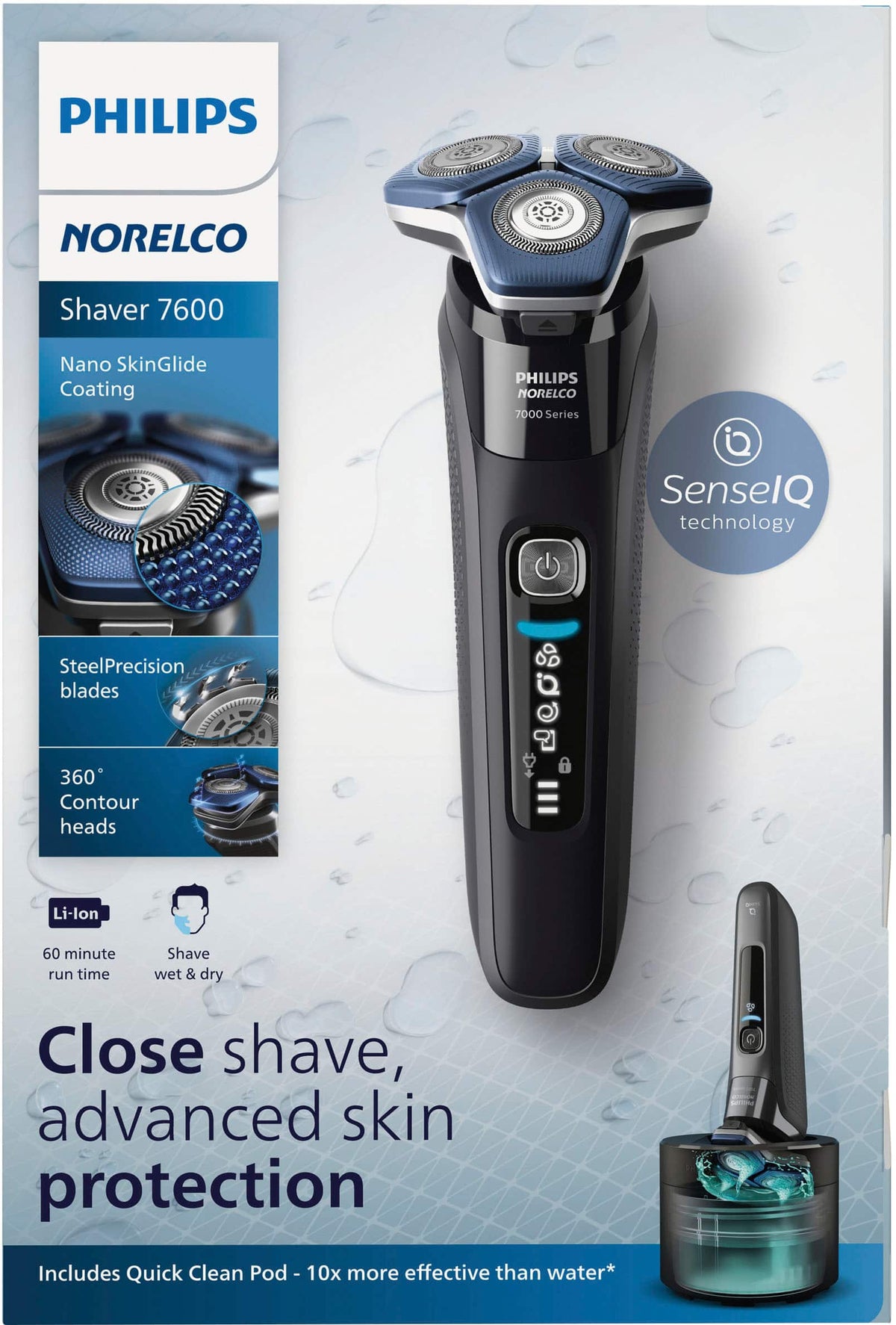 Philips Norelco - Shaver 7600, Rechargeable Wet & Dry Electric Shaver with SenseIQ Technology - Black
